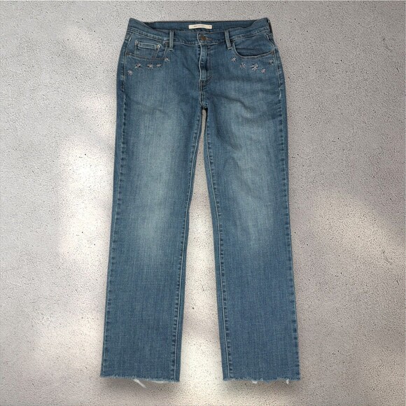 Levi's Denim - Levi's 505 Straight Jeans Women's W30 L32 Medium Wash Upcycled Embroidered Retro